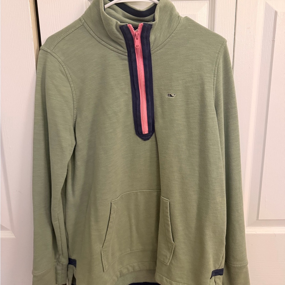 Vineyard Vines Olive and Pink Zip-Up Sweater